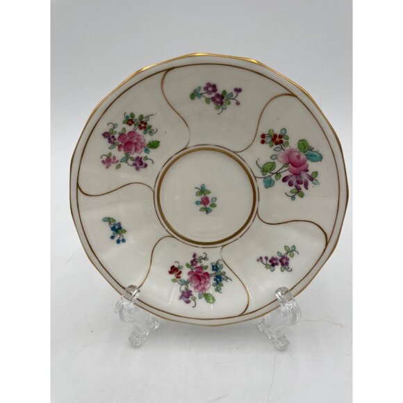 Crescent China Marshall Field & Co. Floral Two-Handled Cup Saucer Set Gold Trim - Picture 3 of 9